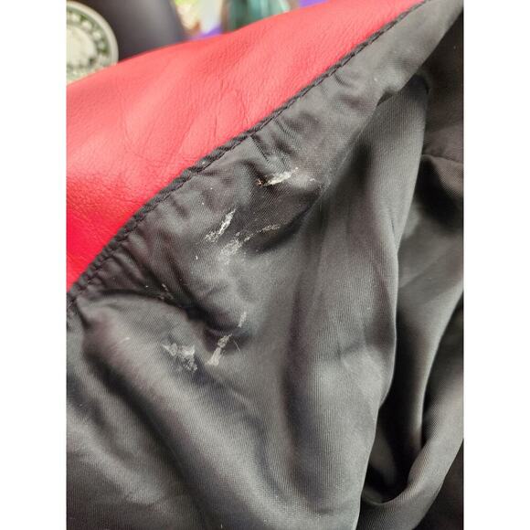 Vtg 80s David Benjamin Long Red Black Geometric Leather Funky Abstract Coat Sz S - Picture 8 of 9